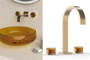 Glass Design Oto praustuvuo rankenėlės amber brass brushed vonios įranga vilniuje
